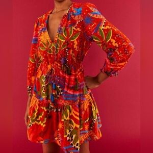 Farm Rio Rainbow Toucan Mini Dress Cotton Small